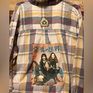 NEW! Upcycled Black Sabbath rare print flanne Plaid Shirt with Graphic Print